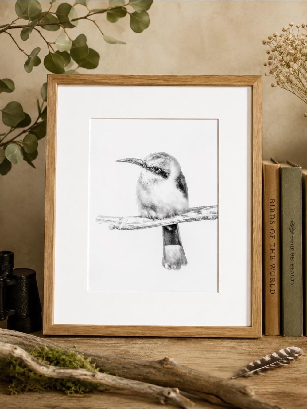 Bee Eater Bird Print - Black & White High Key Fine Art Home Decor